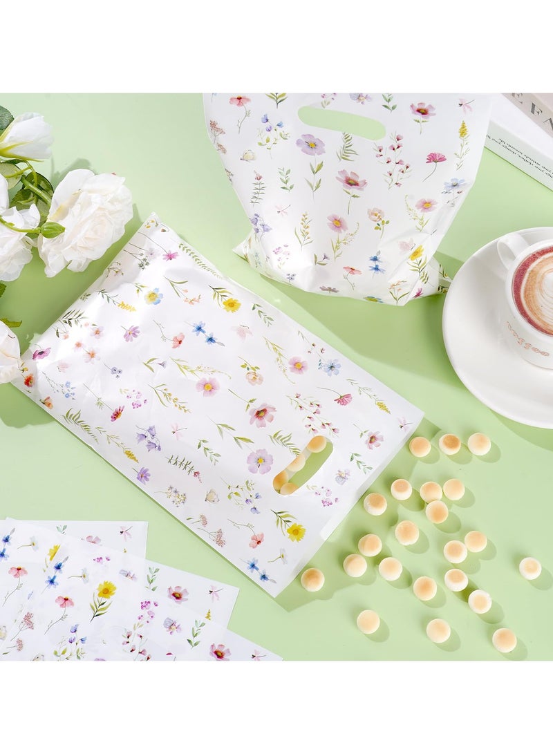 RTYY 50Pcs Wildflower Theme Goodie Bags Spring Wildflower Plastic Gift Bags Flower favor bags with Handles Party Treat Candy Bags for Birthday, Wedding, Baby Shower Party Supplies - Image 2