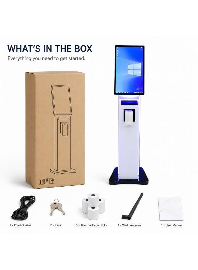 BASEET SW238 Interactive Self-Service Kiosk with Touch Screen & Built-in Receipt Printer – Windows OS Digital POS Kiosk for Restaurants, Retail Stores, Ticketing & Customer Service - Image 5