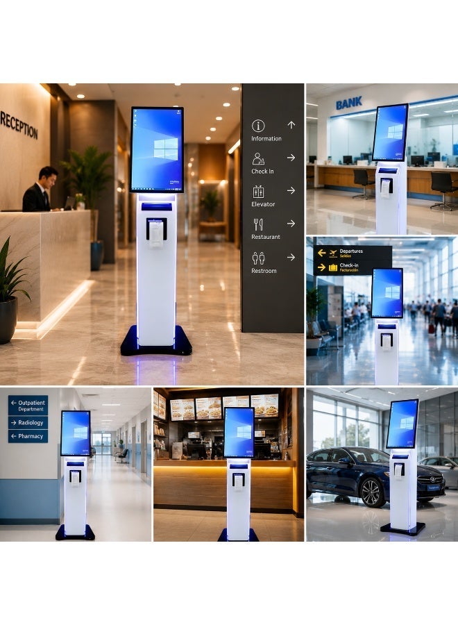 BASEET SW238 Interactive Self-Service Kiosk with Touch Screen & Built-in Receipt Printer – Windows OS Digital POS Kiosk for Restaurants, Retail Stores, Ticketing & Customer Service - Image 4
