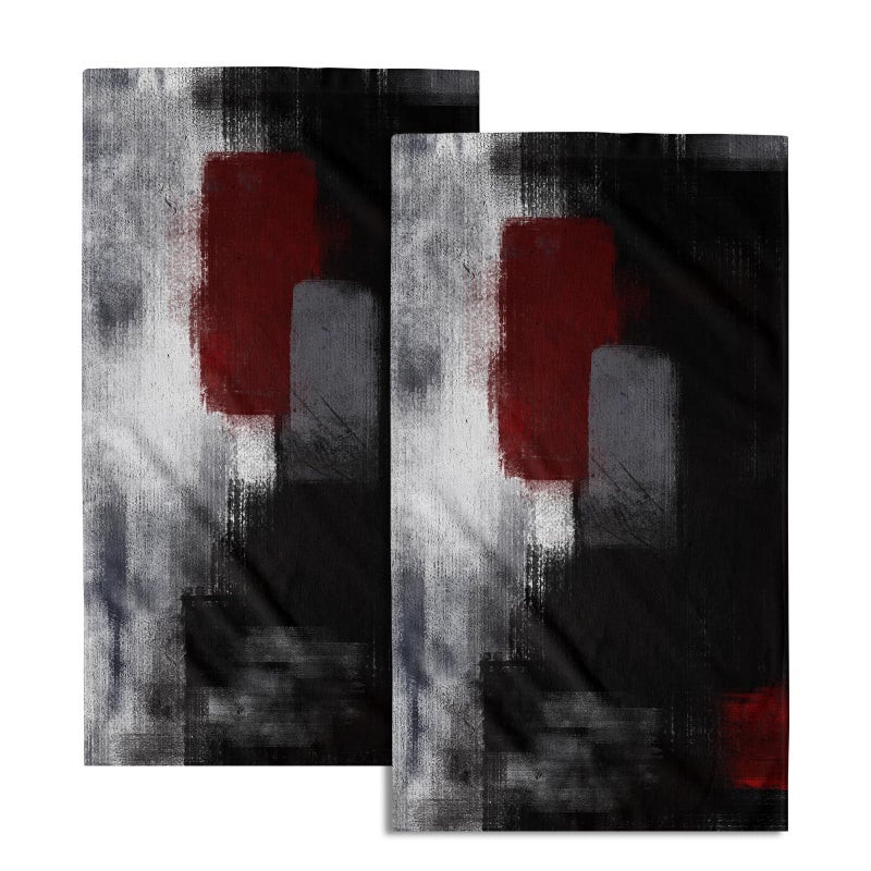 Giwawa Red and Black Hand Towels Grey Abstract Art Painting Bathroom Hand Towel Modern Decorative Bath Towels Absorbent Fingertip Towels for Bathroom Kitchen Gym 14 x 28 Inch Set of 2