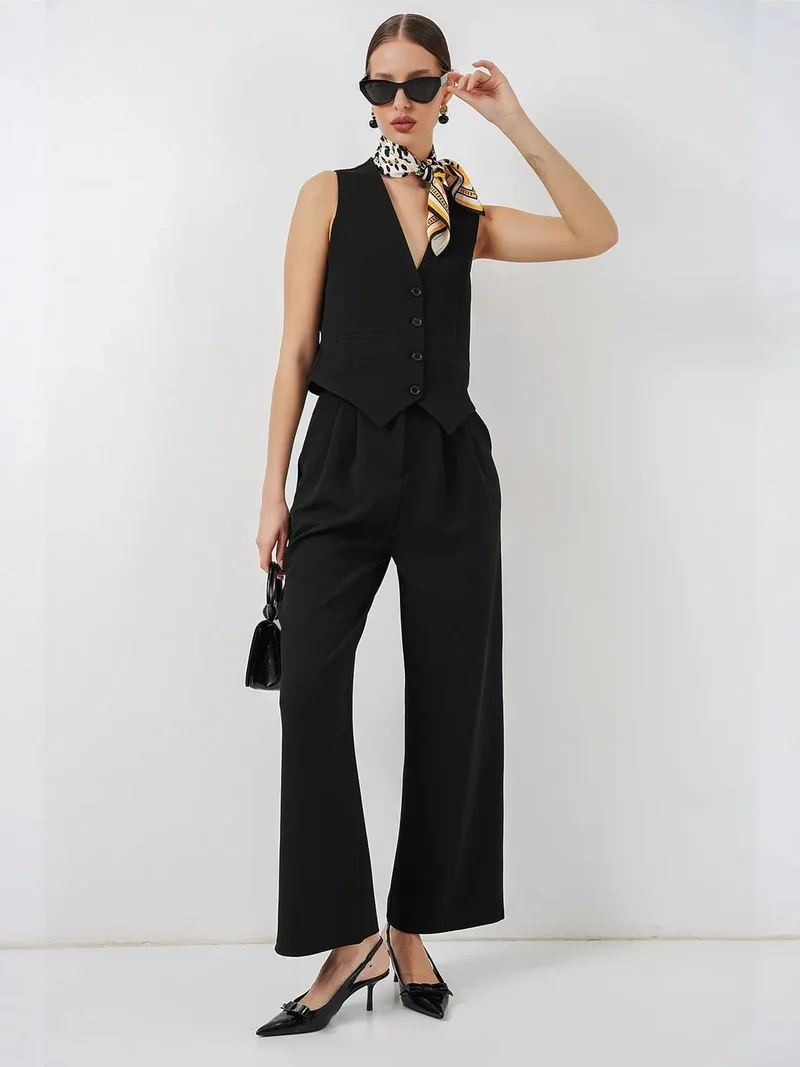 Big Dart Black BDART V-neck Crepe Waistcoat for Women | Best Price UAE
