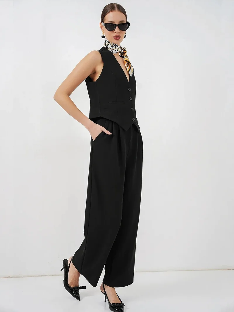 Big Dart Black BDART V-neck Crepe Waistcoat for Women | Best Price UAE