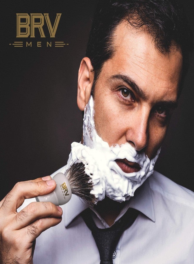 BRV MEN Pure Badger Shaving Brush LARGE (24mm knots) - Heavy Resin Handle - Use with Double-Edge Safety Razor, Straight Razor and Shaving Bowl - White - Image 3