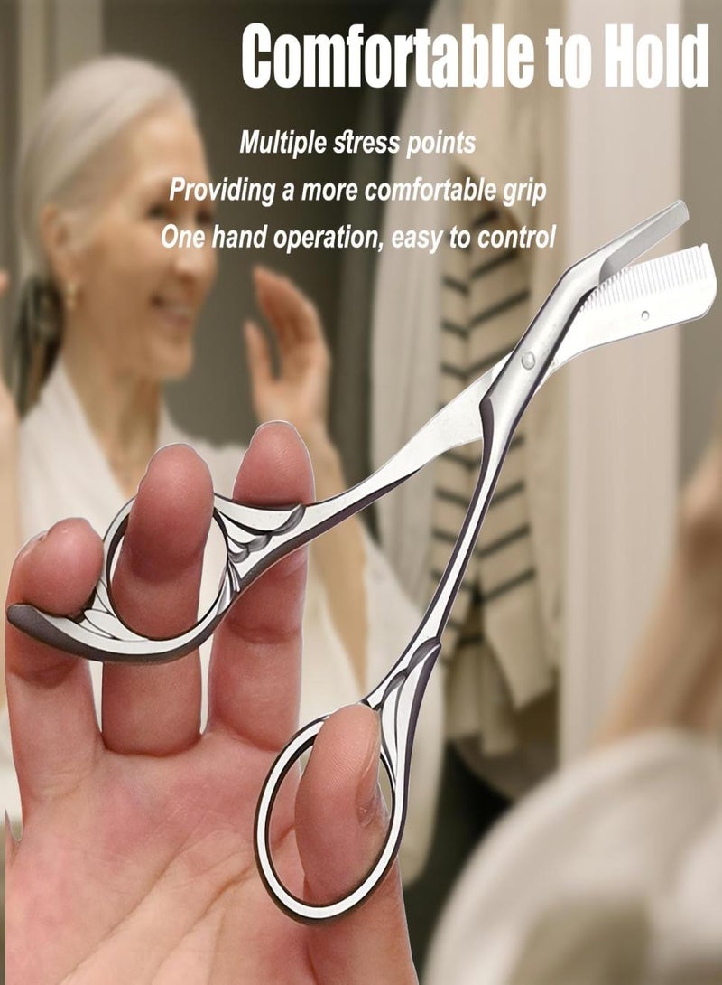 خاجول مقص تشذيب الحواجب مع مشط، هدايا للرجال والنساء، مقبض مضاد للانزلاق سهل التشغيل بيد واحدة، آمن ودقيق ومريح - Image 2