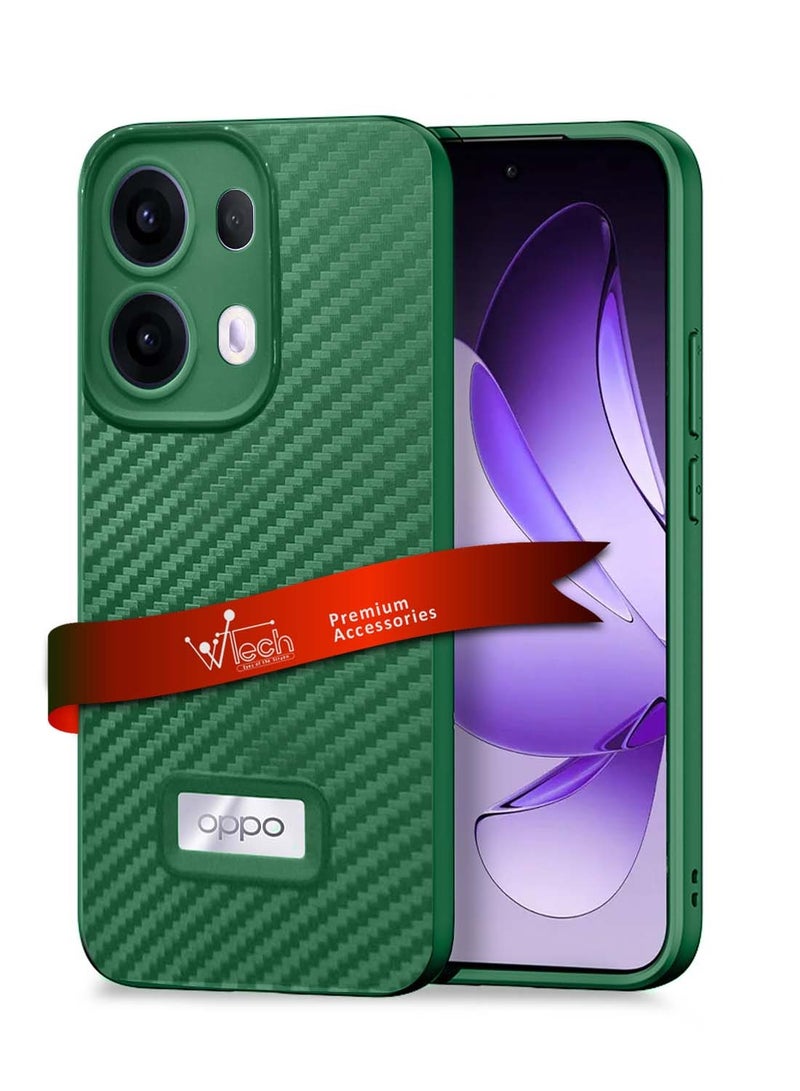 Wtech Oppo Reno13 Pro 5G 2024 Liquid Silicone Carbon Fiber Texture Case Cover - Dark Green - Image 1