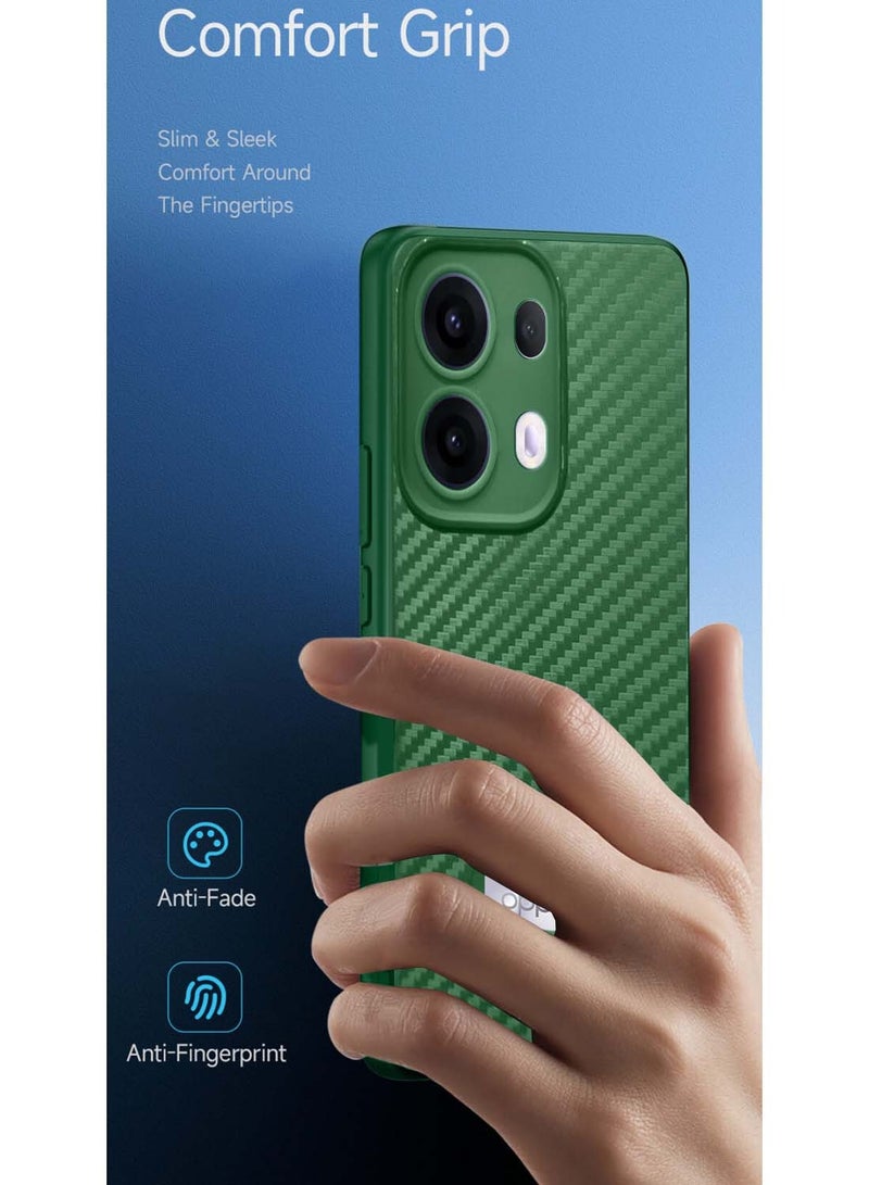 Wtech Oppo Reno13 Pro 5G 2024 Liquid Silicone Carbon Fiber Texture Case Cover - Dark Green - Image 2