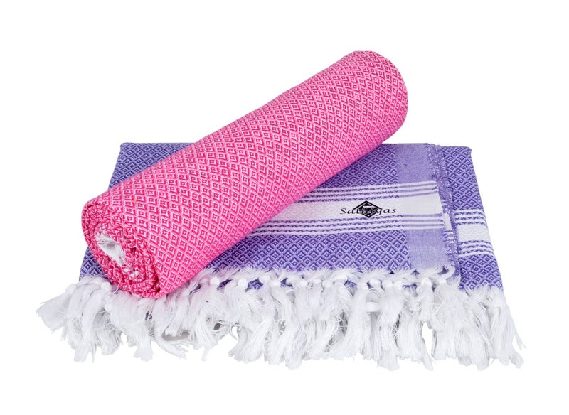 Sathiyas Cotton Bath Towel Pack of 2 (Lavender || Pink) - Image 1