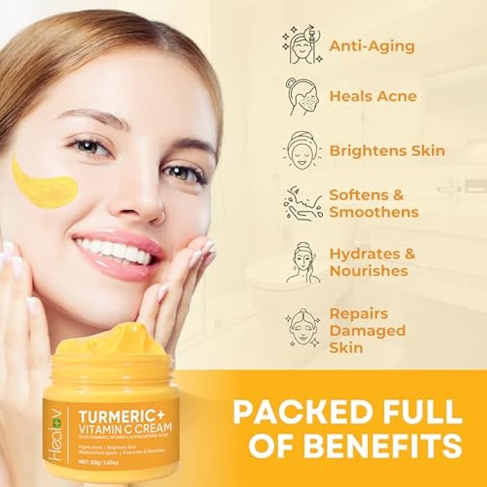 Healov Turmeric Face Cream for Face & Body - All Natural Turmeric Skin Brightening Lotion - Cleanses Skin, Fights Acne, Evens Tone, Fades Scars, Sun Damage, & Age Spots - Pure Turmeric Cream with Vitamin C - Image 3