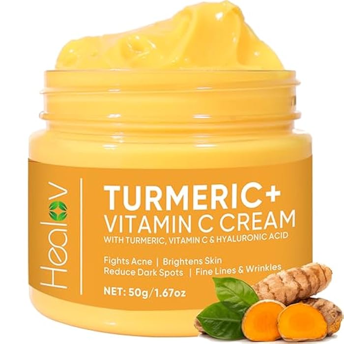 Healov Turmeric Face Cream for Face & Body - All Natural Turmeric Skin Brightening Lotion - Cleanses Skin, Fights Acne, Evens Tone, Fades Scars, Sun Damage, & Age Spots - Pure Turmeric Cream with Vitamin C - Image 1