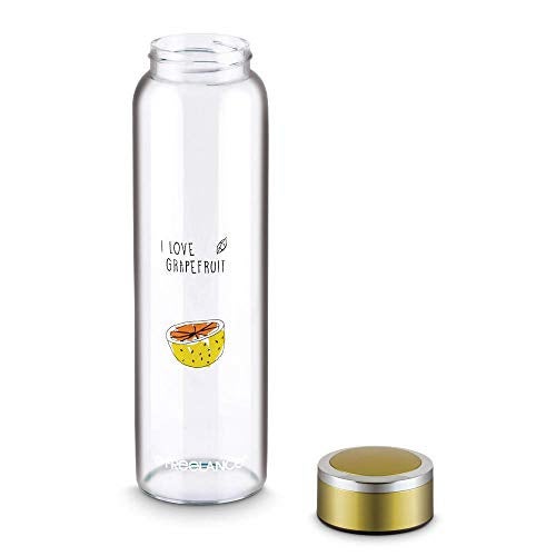 Freelance Ambrosia Glass Water Bottle 600 ml Grapefruit - Borosilicate Glass Bottle for Fridge - BPA-Free, Leak-Proof Lid for Office, Gym, Outdoors - Eco-Friendly, Reusable Water Bottle Glass - Image 2
