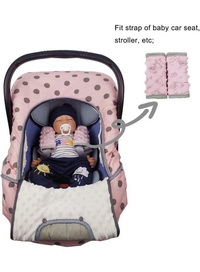 DODO NICI غطاء حزام مقعد السيارة DODO NICI للرضع، غطاء وسادة حزام الأمان، وسادات حزام تناسب حاملة الأطفال/عربة الدفع/عربة الأطفال، مريح بنقوش منقطّة، وردي - Image 2