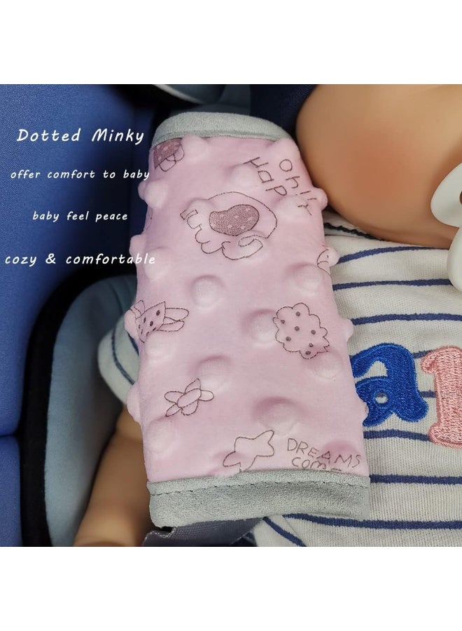 DODO NICI غطاء حزام مقعد السيارة DODO NICI للرضع، غطاء وسادة حزام الأمان، وسادات حزام تناسب حاملة الأطفال/عربة الدفع/عربة الأطفال، مريح بنقوش منقطّة، وردي - Image 3