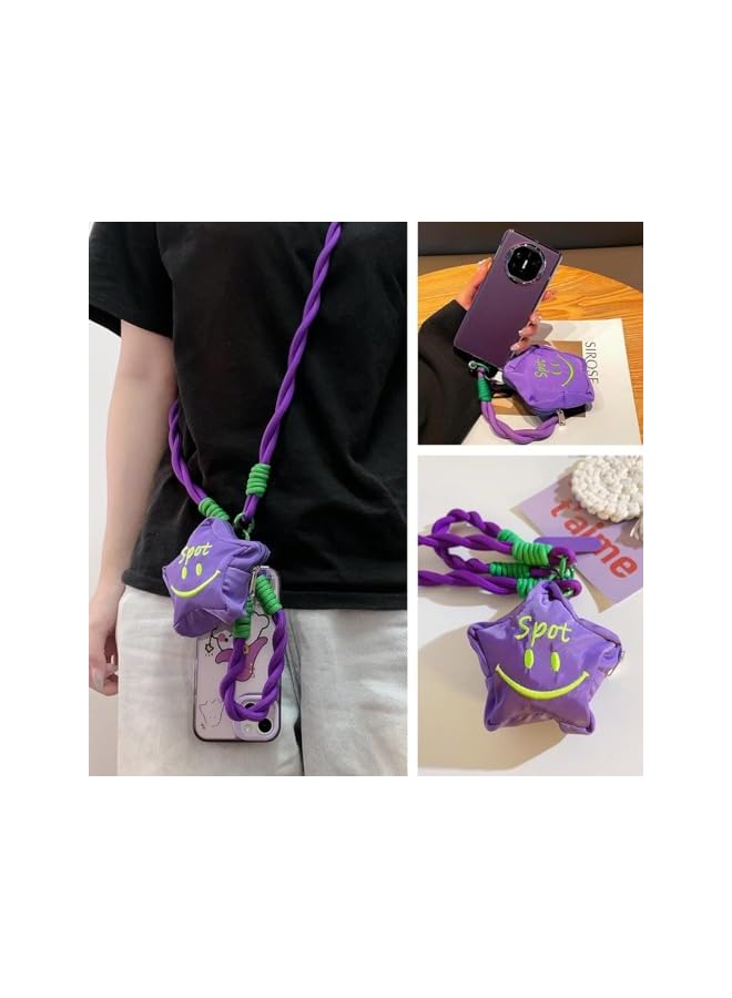 Green Tiger Phone Lanyard with Headphone Storage Bag, Universal Phone Lanyard Crossbody, Neck Lanyard Hand Wrist Strap with Tether Tab, Multipurpose Star Coin Wallet for Cash Cards Keys Earphone (Purple) - Image 4