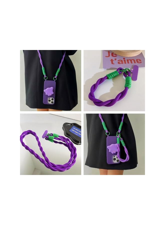 Green Tiger Phone Lanyard with Headphone Storage Bag, Universal Phone Lanyard Crossbody, Neck Lanyard Hand Wrist Strap with Tether Tab, Multipurpose Star Coin Wallet for Cash Cards Keys Earphone (Purple) - Image 5