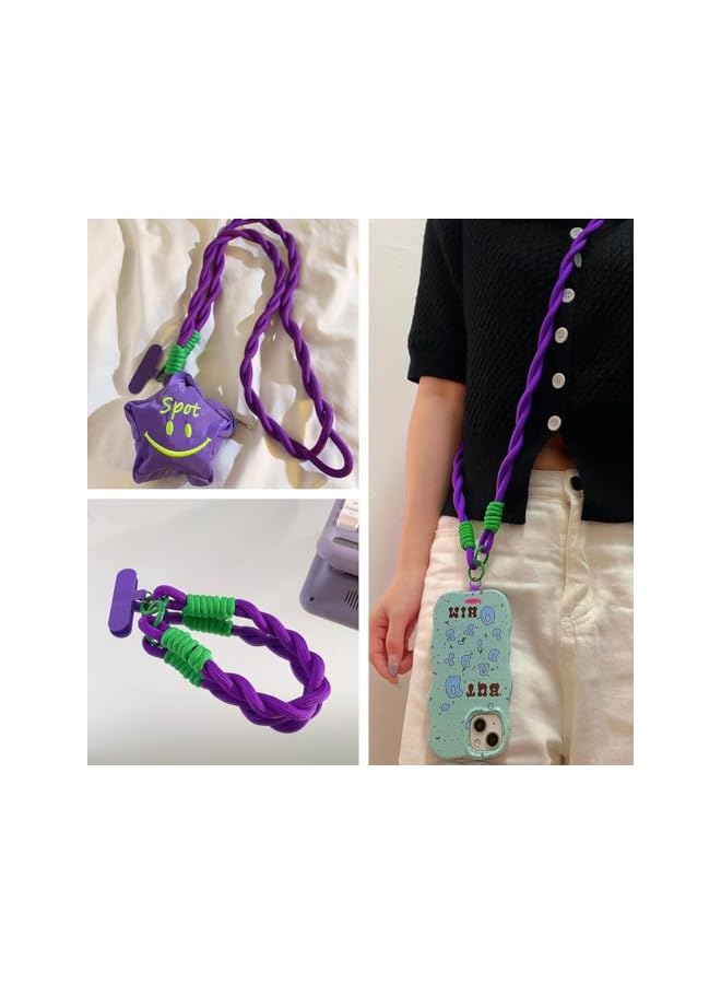 Green Tiger Phone Lanyard with Headphone Storage Bag, Universal Phone Lanyard Crossbody, Neck Lanyard Hand Wrist Strap with Tether Tab, Multipurpose Star Coin Wallet for Cash Cards Keys Earphone (Purple) - Image 3