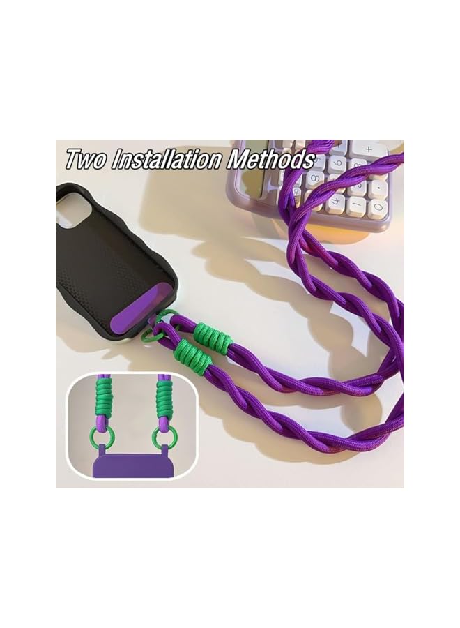 Green Tiger Phone Lanyard with Headphone Storage Bag, Universal Phone Lanyard Crossbody, Neck Lanyard Hand Wrist Strap with Tether Tab, Multipurpose Star Coin Wallet for Cash Cards Keys Earphone (Purple) - Image 2