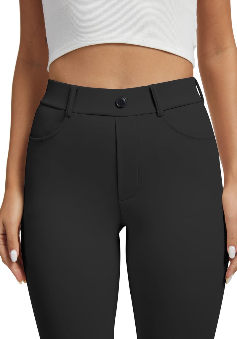 VIMPEP Yoga Pants Women Straight Leg Pants with Pockets High Waist Stretchy Pull On Dress Slacks for Casual Lounge Office Work Petite/Regular 1202 29 Black XL - Image 2