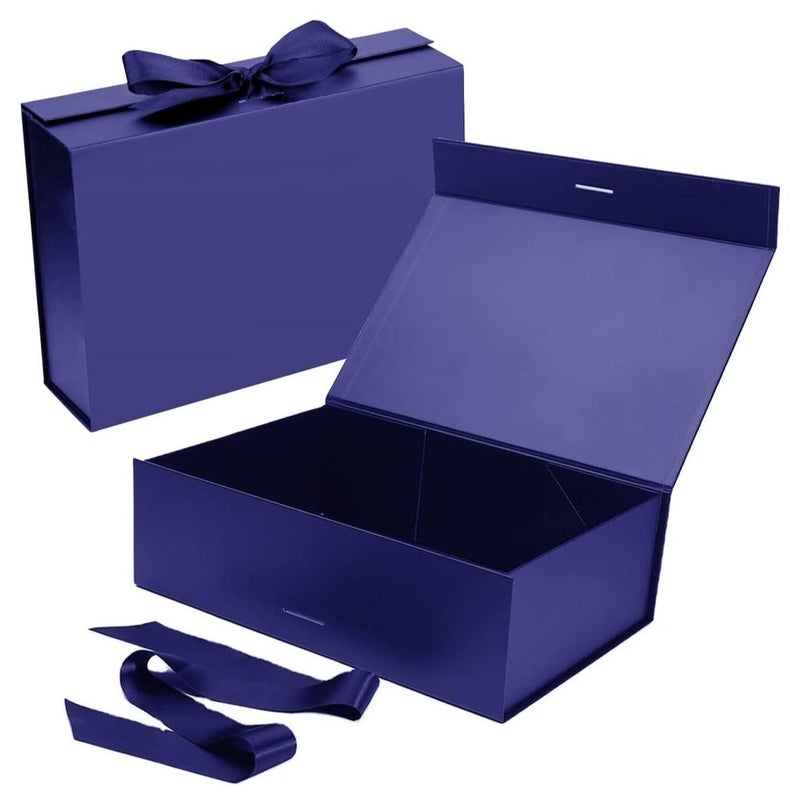 تيك في صندوق هدايا مغناطيسي فاخر، صندوق هدايا كبير أزرق مع شريط، صناديق هدايا قابلة للطي للهدايا مع غطاء، مناسب للمهرجانات وأعياد الميلاد والذكرى السنوية وما إلى ذلك - Image 1