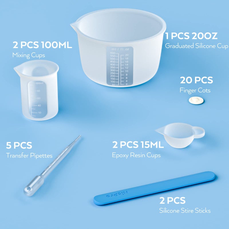 Nicpro Large Silicone Resin Measuring Cups Tool Kit - Nicpro Reusable 600ml & 100ml Measure Cup, Silicone Stir Sticks Pipettes Finger Cots for Epoxy Resin Mixing, Molds, Jewelry Making, Waxing, Easy Clean - Image 2