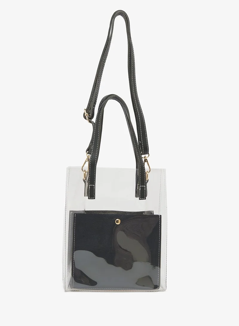 Glamorous Black Top Handle Contrast Trim Tote Bag for Women | Best Price UAE
