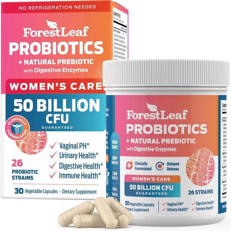 Probiotics for Women, 50 Billion CFU, 26 Unique Strains, Women's Probiotic and Prebiotics Support Digestive Health, w/ Cranberry, Hibiscus & D-Mannose for Vaginal PH Balance, Urinary, Gut (30 Caps)
