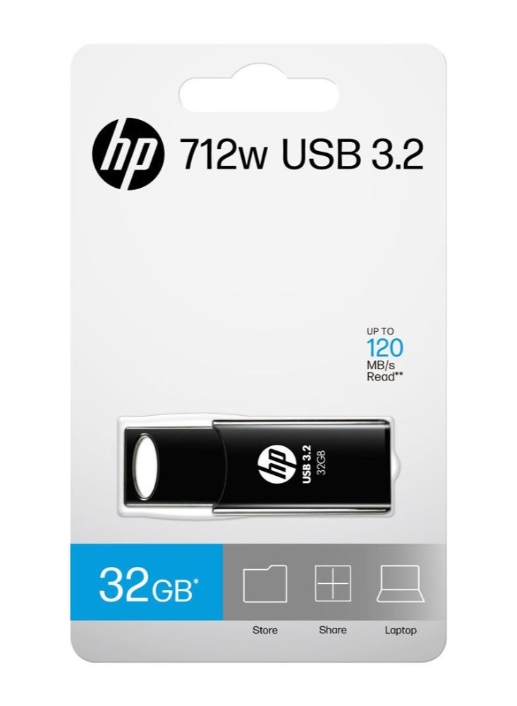 HP 712w USB 3.2 فلاش درايف | 32GB بن درايف - أسود (120 ميجابايت/ثانية) | HPFD712B-32 - Image 2