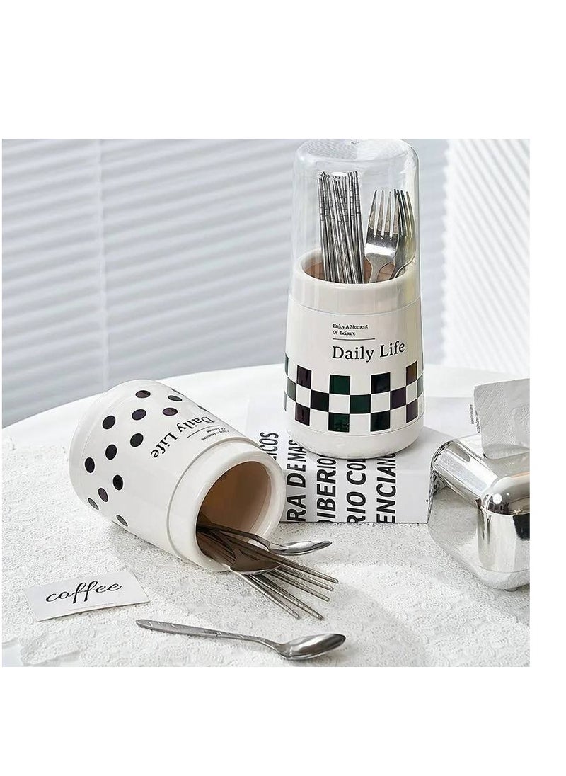 Generic Cutlery Holder with Cover and Inner Strainer - Jumbo Size, 24 cm Height BK  - Image 2