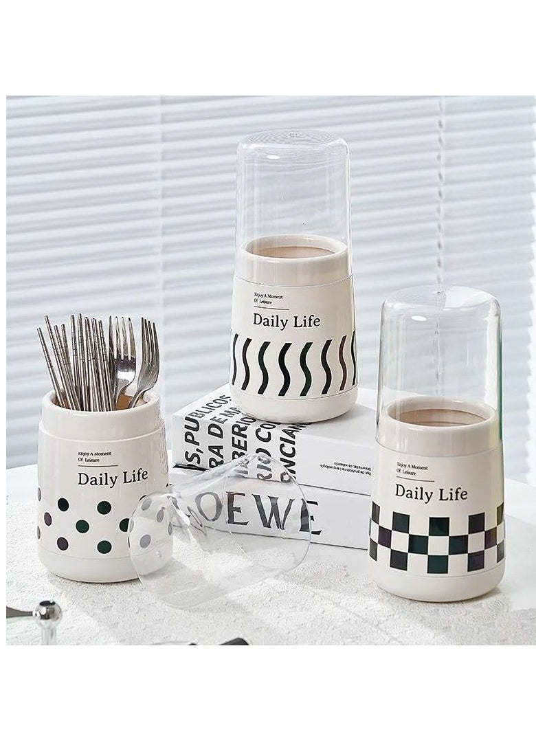 Generic Cutlery Holder with Cover and Inner Strainer - Jumbo Size, 24 cm Height BK  - Image 1