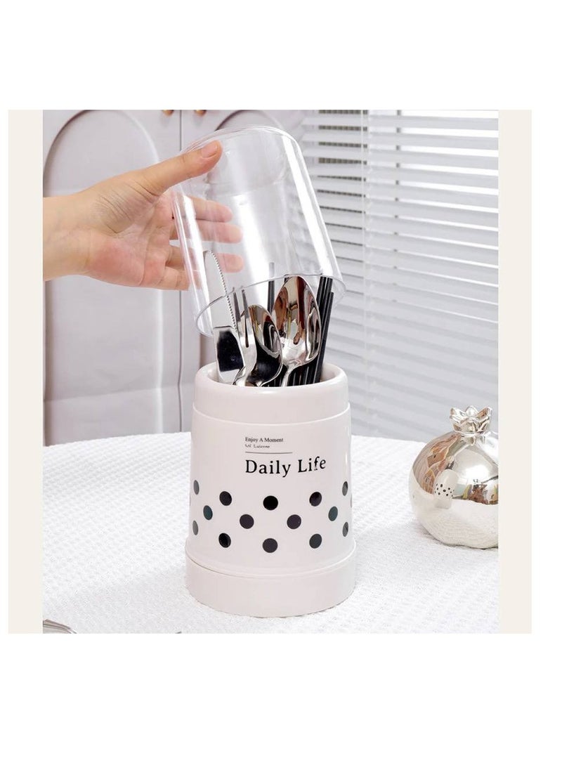 Generic Cutlery Holder with Cover and Inner Strainer - Jumbo Size, 24 cm Height BK  - Image 5