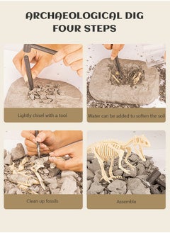 GROIC Archaeology Dinosaur Toy Kit with Plaster Hammer Chisel Cleaning Brush Magnifying Glass Dust Goggles Dig Out Dinosaur Skeleton Gifts for Kids  - Image 3