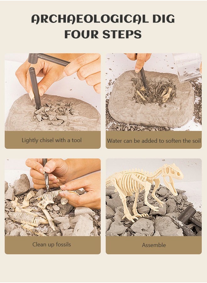 GROIC Archaeology Dinosaur Toy Kit with Plaster Hammer Chisel Cleaning Brush Magnifying Glass Dust Goggles Dig Out Dinosaur Skeleton Gifts for Kids  - Image 3