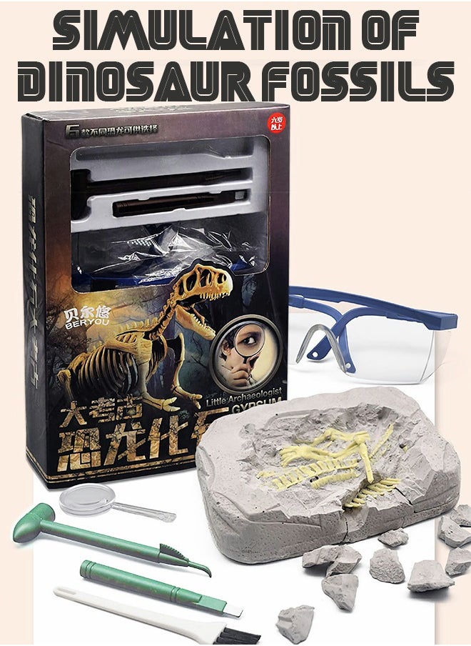 GROIC Archaeology Dinosaur Toy Kit with Plaster Hammer Chisel Cleaning Brush Magnifying Glass Dust Goggles Dig Out Dinosaur Skeleton Gifts for Kids  - Image 2