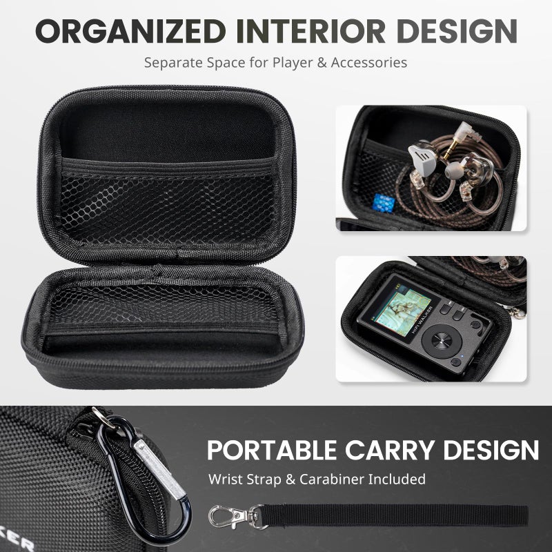 HIFI WALKER حافظة مشغل MP3 لجهاز HIFI WALKER H2/ H2 Touch/ G7/ G7 Mini وأجهزة تشغيل الموسيقى الأخرى، حافظة EVA صلبة محمولة بحجم 4.5 بوصة، حافظة سفر واقية لمشغلات MP3 و MP4، كابل USB، سماعات أذن، بطاقات ذاكرة - Image 4