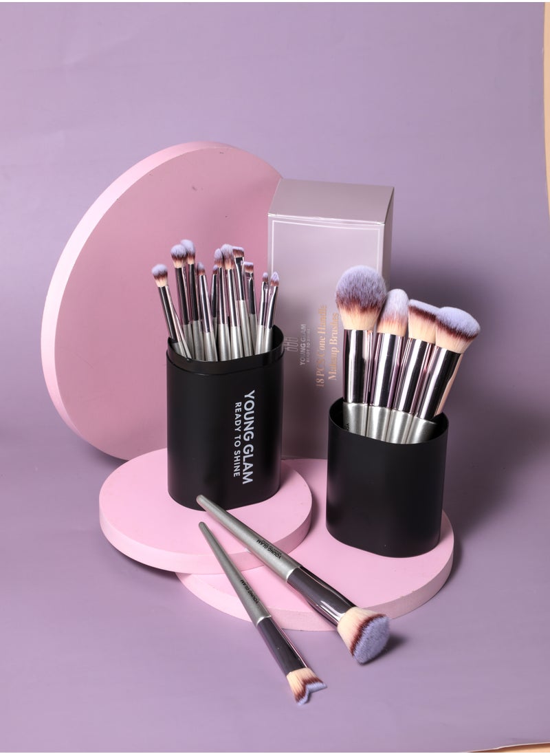 Young Glam Young Glam Essentials Makeup Brush Set 18 Pcs with Blending Eyeshadow Brushes, Powder Brushes, Angled Brushes with Black Travel Case  - Image 2