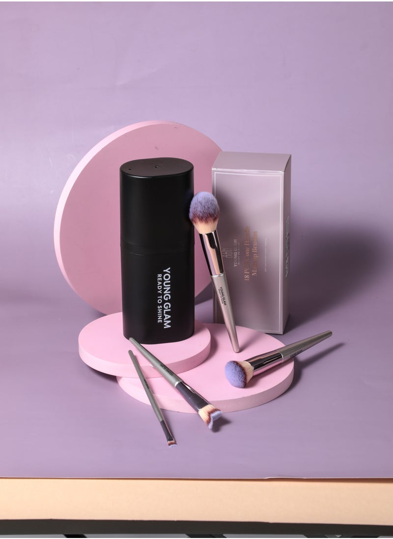 Young Glam Young Glam Essentials Makeup Brush Set 18 Pcs with Blending Eyeshadow Brushes, Powder Brushes, Angled Brushes with Black Travel Case  - Image 3