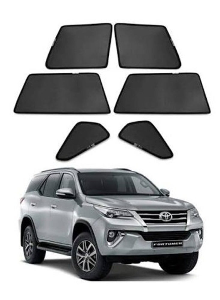 Toyota Fortuner Window Sun Shades 2016–2024 Perforated Heat Insulation Privacy Sun Protection Set 7 Pieces Black - Image 1