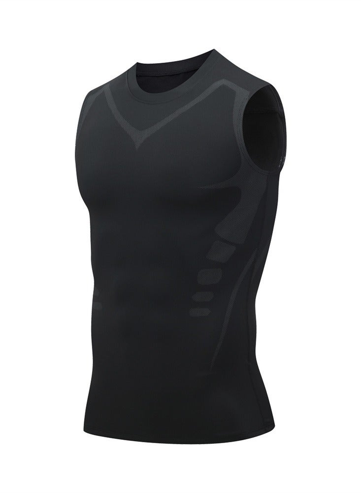 Men's Tight Fitting Tank Tops，Gym T-shirt Muscle Tank Top，Quick Dry Workout Vest，Gym Tee Fitness Bodybuilding Undercoat，Loose Comfortable and Breathable(Black) - Image 1