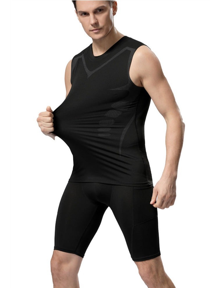Men's Tight Fitting Tank Tops，Gym T-shirt Muscle Tank Top，Quick Dry Workout Vest，Gym Tee Fitness Bodybuilding Undercoat，Loose Comfortable and Breathable(Black) - Image 3
