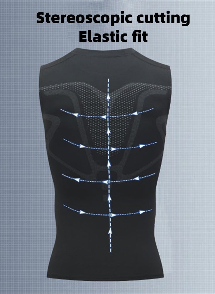 Men's Tight Fitting Tank Tops，Gym T-shirt Muscle Tank Top，Quick Dry Workout Vest，Gym Tee Fitness Bodybuilding Undercoat，Loose Comfortable and Breathable(Black) - Image 5