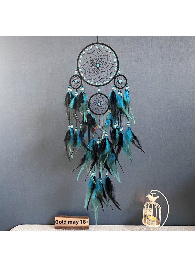 Generic Dreamcatcher Wind Chime with Night Glow Crystals Black and blue five-circle crystal-finished product 