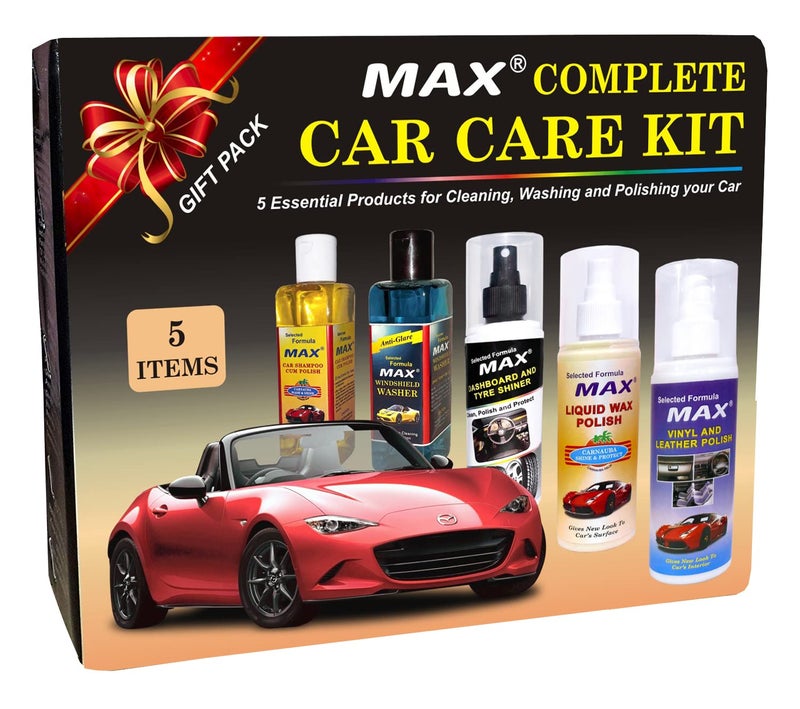 MAX Complete Car Care Kit - STANDARD (Pack of 5 Items of 200 ML Each, 1 Pc Microfiber Cloth 350 GSM, 3 Pcs Foam Applicators and 1 Pc Leather Keychain) for Car Cleaning, Washing, Conditioning and Polishing - Image 2