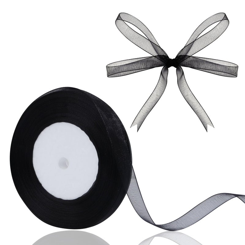 Hiswan 38 inch Sheer Organza Ribbon 50 Yards Black Chiffon Ribbon for Gift Wrapping Crafts Christmas Halloween Decoration Wedding Bouquet Ribbons