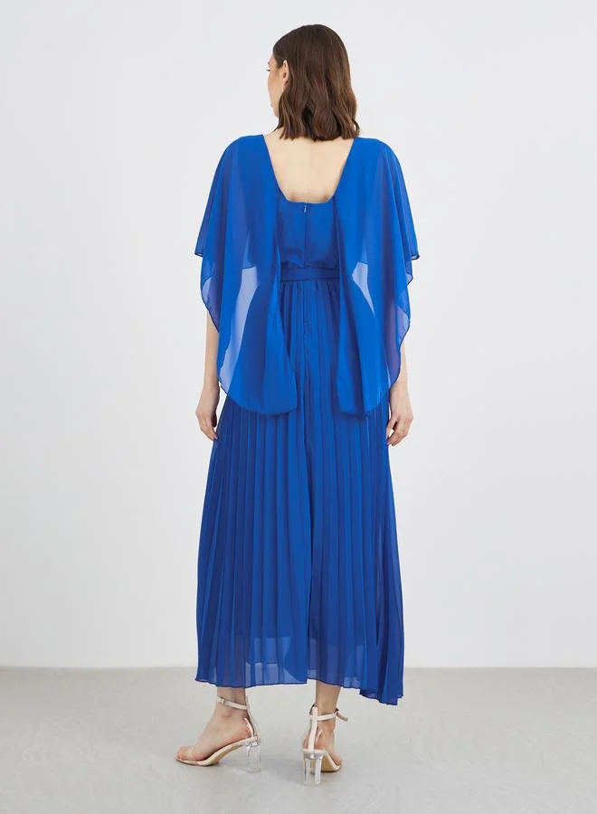 Take Two Take Two Solid Cape Sleeve Pleated Detail Maxi Dress
