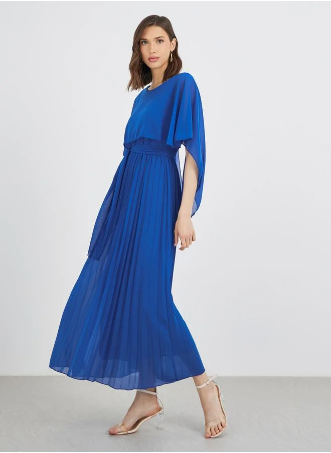 تايك تو Take Two Solid Cape Sleeve Pleated Detail Maxi Dress