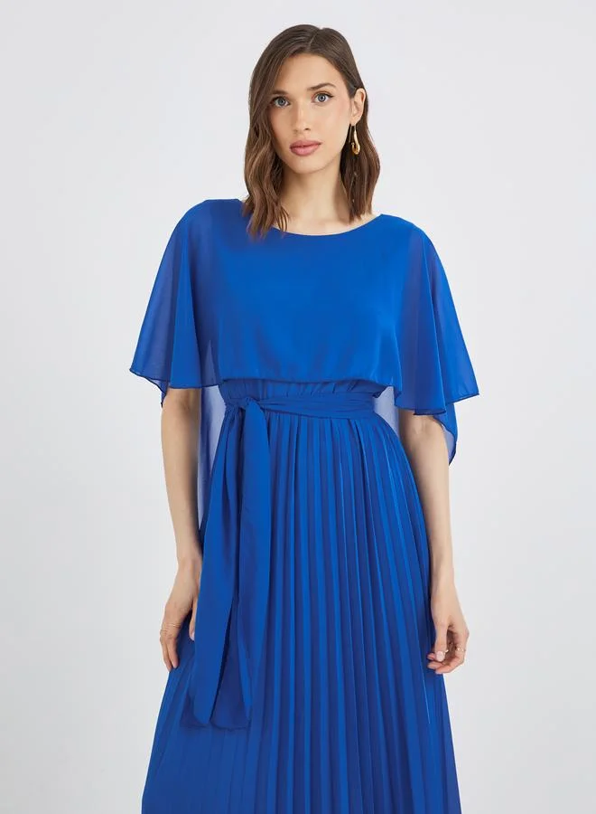 Take Two Take Two Solid Cape Sleeve Pleated Detail Maxi Dress