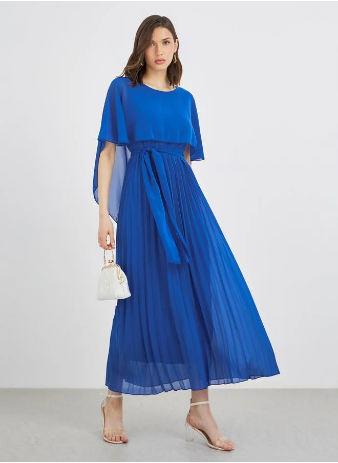 تايك تو Take Two Solid Cape Sleeve Pleated Detail Maxi Dress