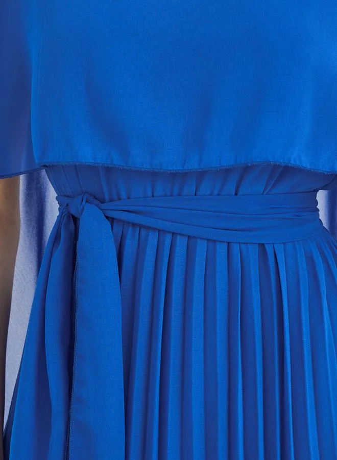 Take Two Take Two Solid Cape Sleeve Pleated Detail Maxi Dress
