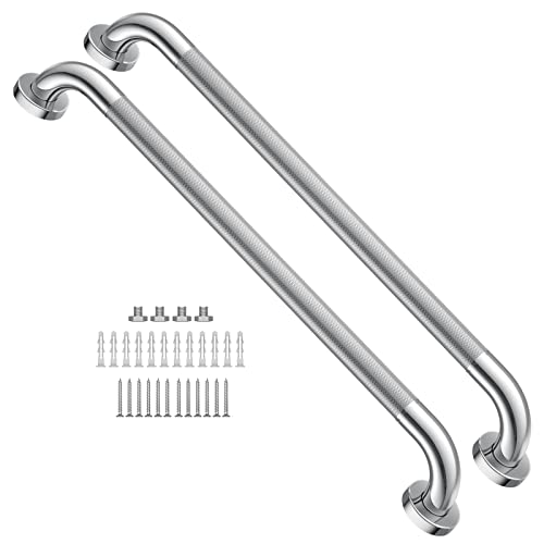 YuanDe 24 Inch Anti Slip Shower Grab Bar 1.25" Diameter, YuanDe 2 Pack Stainless Steel Bath Grab Bar, Knurled Bathroom Safety Rail, Shower Handrail Support, Handicap Elderly Injury Balance Assist Handles - Image 1