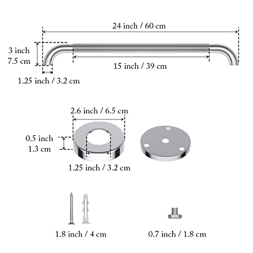 YuanDe 24 Inch Anti Slip Shower Grab Bar 1.25" Diameter, YuanDe 2 Pack Stainless Steel Bath Grab Bar, Knurled Bathroom Safety Rail, Shower Handrail Support, Handicap Elderly Injury Balance Assist Handles - Image 2