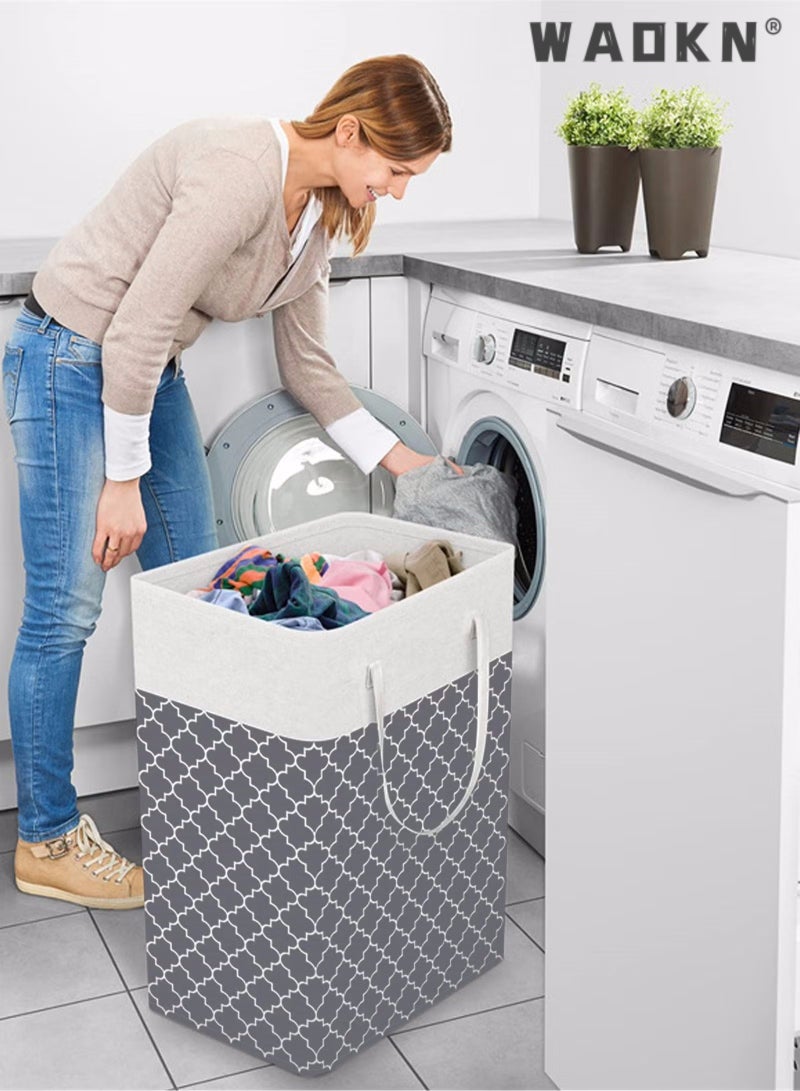 WAOKN Dirty Clothes Storage Bin Laundry Torage Basket Hamper Large Collapsible Laundry Hamper with Easy Carry Handles, Freestanding Clothes Hampers for Laundry, Bedroom, Dorm, Clothes, Towels, Toys - Image 2